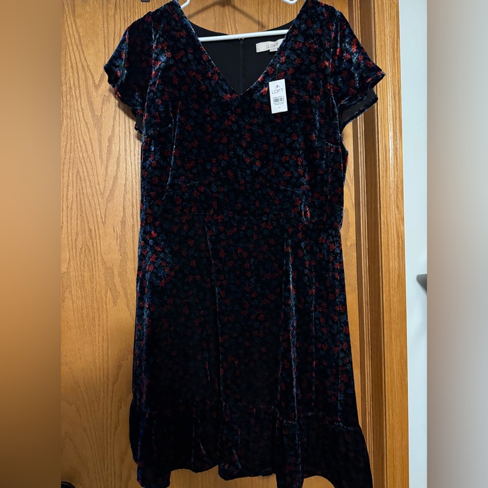 LOFT Dark Floral Velvet Dress